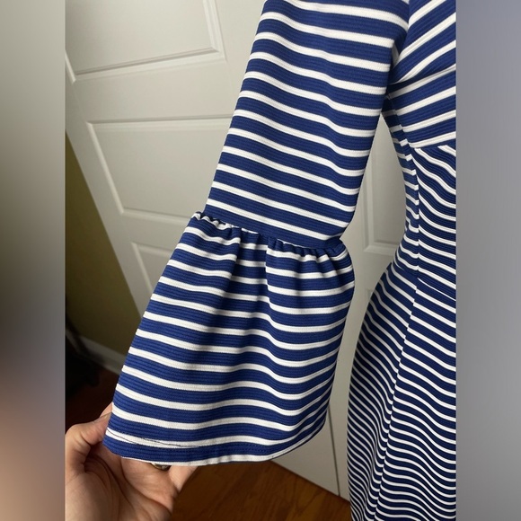 Altar'd State | Size Medium Navy & White Striped Dress with Fluted Sleeves - Picture 2 of 8